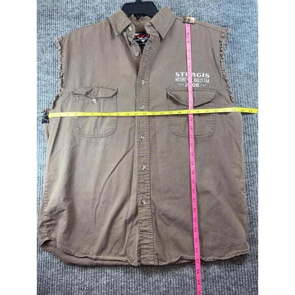 VTG Sturgis Shirt Vest Mens Large Brown Button Twin V Hog Biker Motorcycle '08 - Picture 10 of 12